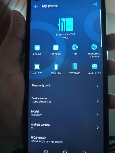 Tecno CAMON 16 SE 6GB ram 128GB rom