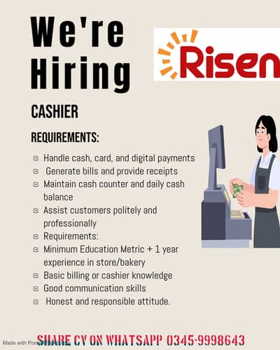 Cashier  Required
