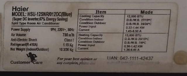 A1 condition used DC inverter