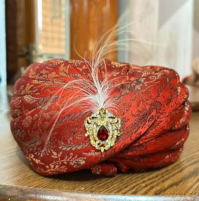 Groom Turban / Pagri for Sherwani – Maroon Red – Good Condition
