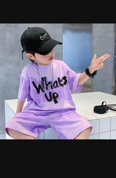 Kids purple "What,s up" T- Shirt Short Set