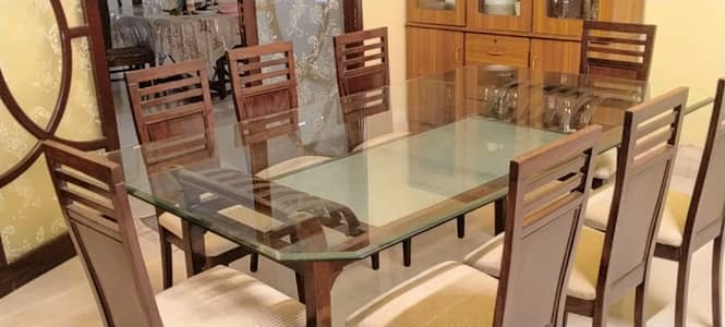 Elegant 8-Seater Glass Top Dining Table Set for Sale