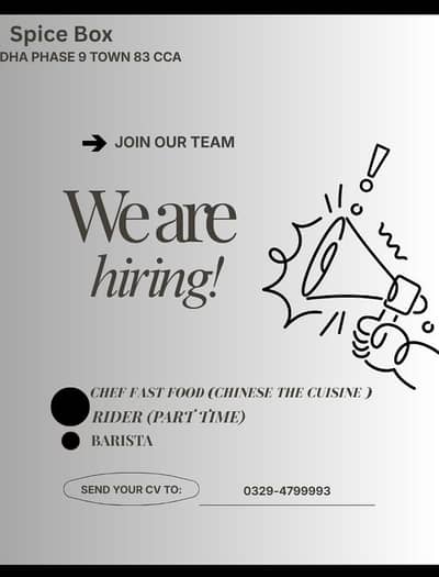 Chef Fast food,Chinese the cuisine, Rider, Barista
