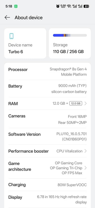 One Plus turbo 6 12+12GB 256Gb NON PTA