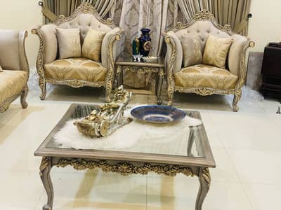 7 seater designer sofa with 3 center tables never used designer