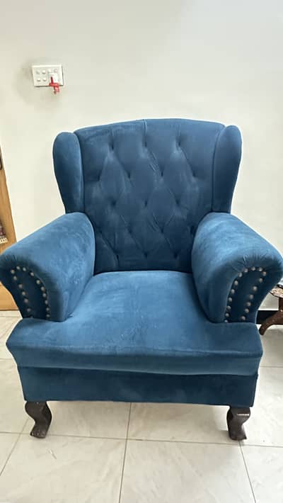 Two Blue Wingback Armchair