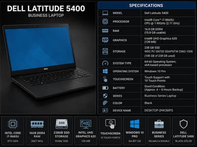 Dell Latitude 5400 Business Laptop | Core i7 8th Gen | 16GB RAM | 256