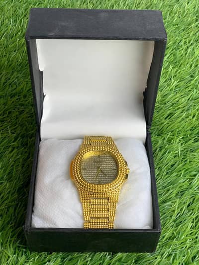 Gold plated crystal watch for men wedding formal wear