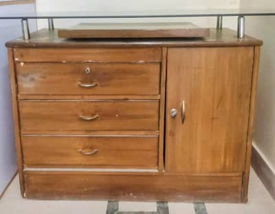 Wooden Dressing Table Vanity 3 Drawers Glass Top - Gulshan-e-Maymar