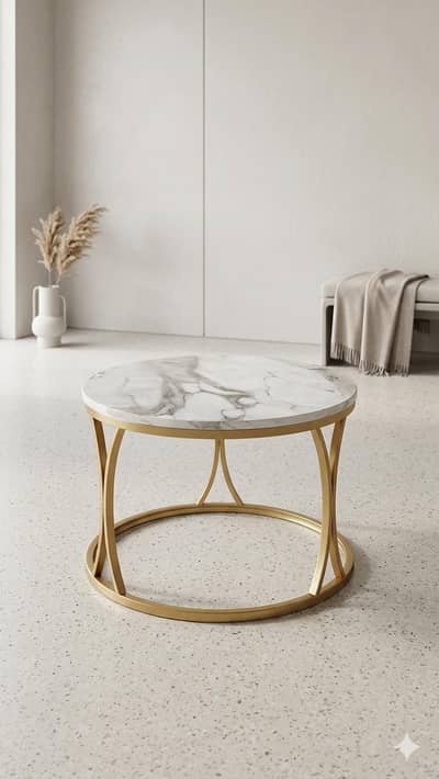 Luxury Circular Wood Coffee Table - Gold Finish
