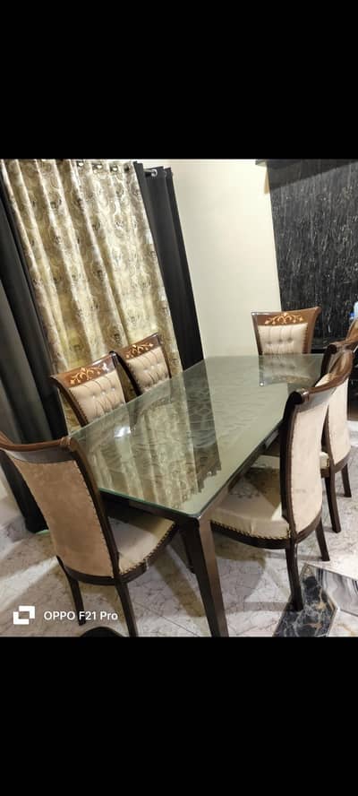 Sheesham Wood Dining Table with Glass top and 6 Chairs