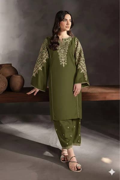 Green Embroidered 2-Piece Women's Lawn Suit for Weddings Eid