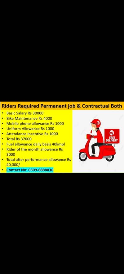 Delivery Rider required/ rider Job available