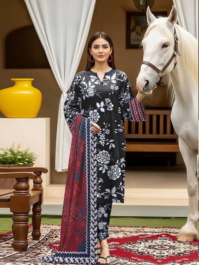 print suit+print trousers+embroidery dupatta