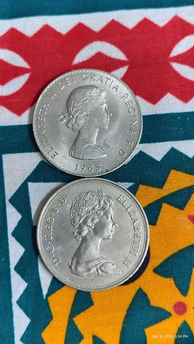 SET OF (2) OLD BRITISH COINS, QUEEN ELIZABETH II RARE COINS, 1⁰⁰% REAL