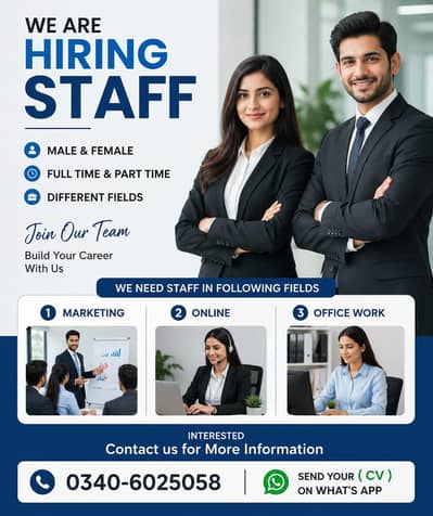 Male & Female Staff Required - Full Time & Part Time