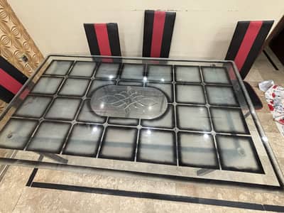Glass dining table with 5 chairs