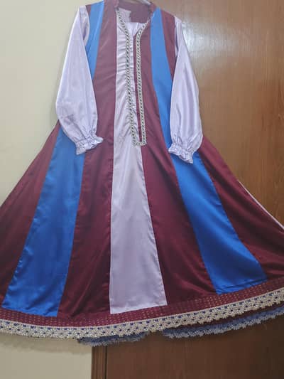 Vibrant Maroon, Blue & Lilac Paneled Anarkali / Traditional Long Dress