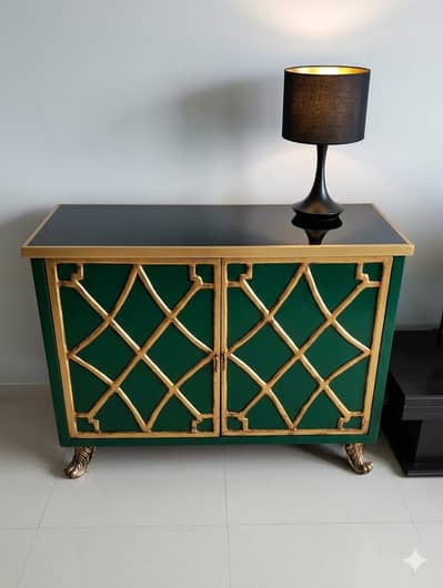 Chinoiserie Accent Cabinet — Emerald Green & Gold