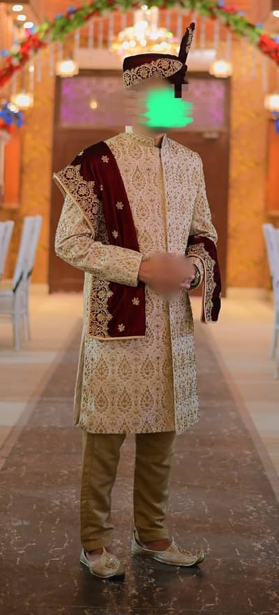 Men's Wedding Sherwani Full Set - Size L - Excellent Condition