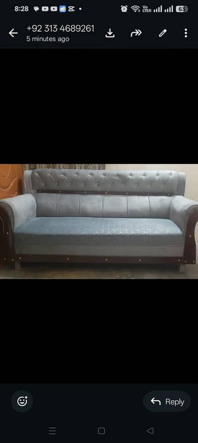 Elegant grey wooden sofa with excellent condition