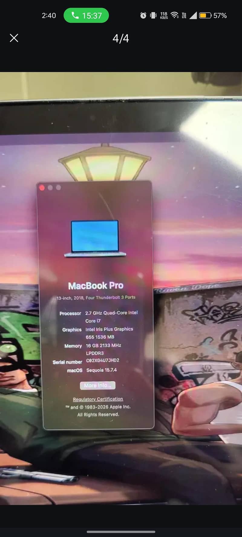 model 2018 MacBook pro 2