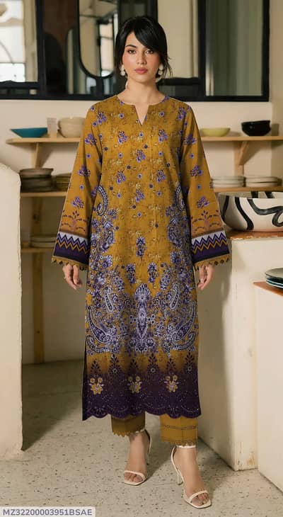 2 Pcs Women's Unstitched Embroidered Suit