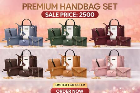 Premium Quality 5-Piece Handbag Set for Girls Maroon Gold