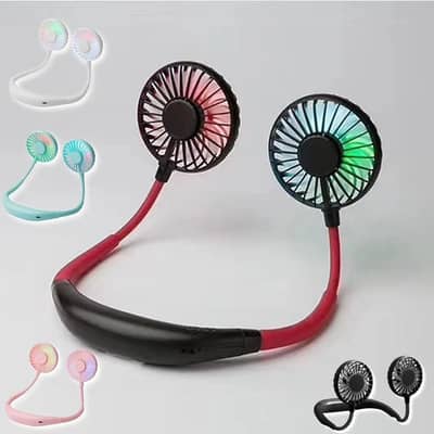Wearable Rechargeable Dual Fan with LED Light & 3-Speed Control