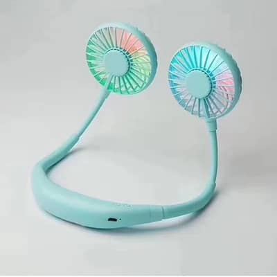 Wearable Rechargeable Dual Fan with LED Light & 3-Speed Control