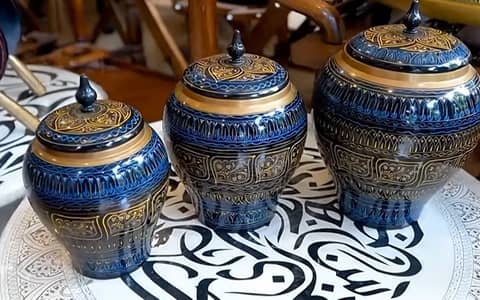 Blue Potery | Hand Made Wooden Candy Jars Inhances beauty of you home.