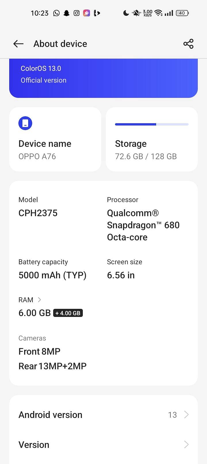 OPPO A76 5