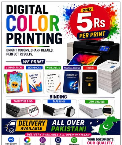 Digital Color Printing Only Rs 5 Per Page | Notes, Thesis & Books
