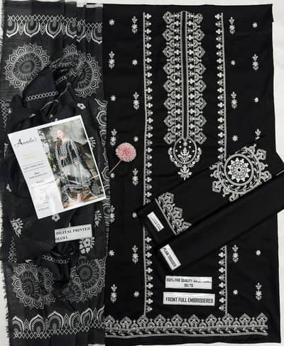 lawn 3 pieces Embroidered  Black suit