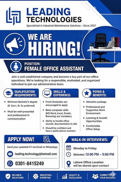 Female Sales Coordinator Required.