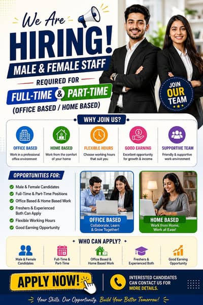hiring staff male and female full part time office