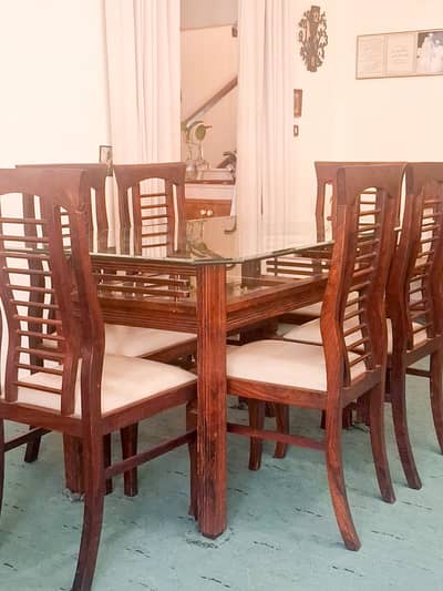 Wooden Glass Top-6-Seater Dining Table in Excellent condition for Sale