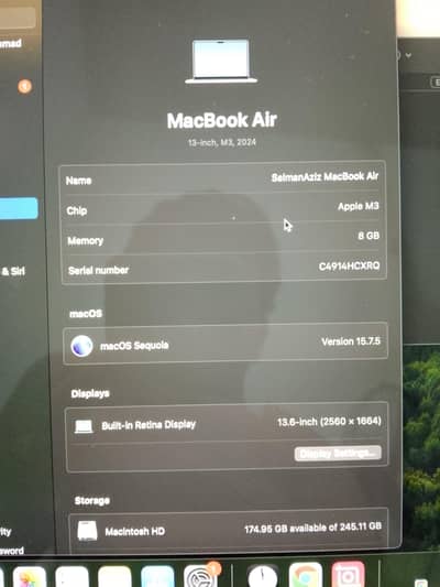 Apple MacBook Air 13'' M3 2024| 8GB RAM|256 GB | 95% Battery Space Gry