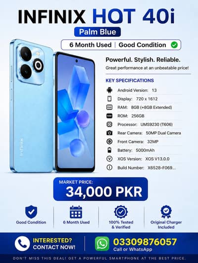 Infinix Hot 40i 8GB/256GB Palm Blue - Good Condition