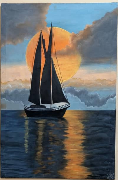 Handmade Sunset Seascape Oil Painting - Large Size 36x24 Inches