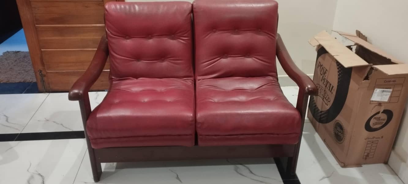 Red leather Sofa set 3