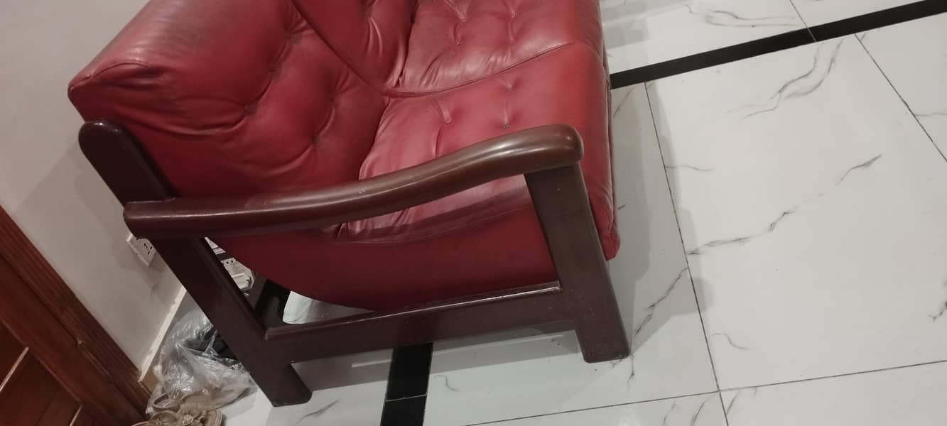 Red leather Sofa set 4