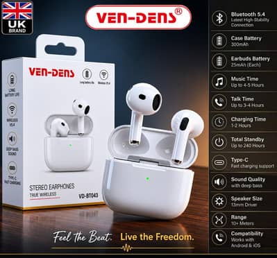 *Branded Ven-Dens  UK-Brand Earbuds Box Pack*