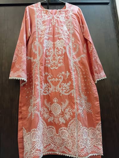 Sana safinaz 3 pcs Chikenkari Embroidered new dress in peach colour