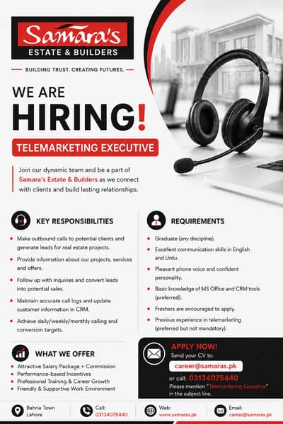 We Are Hiring – Telemarketing Executive