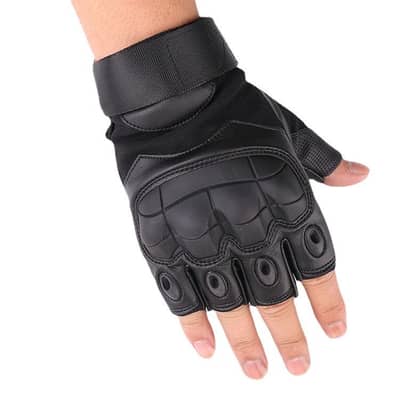 Tactical Half-Finger Gloves Black Leather Cycling Sports