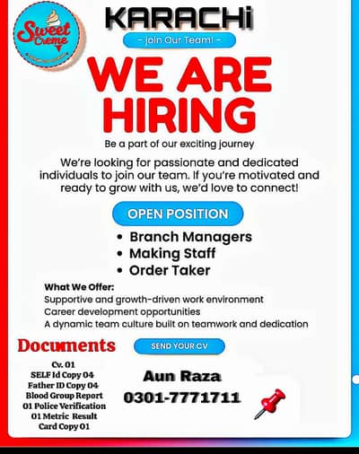 Need Making Boy & Order Takers For Bahadurabad Branch