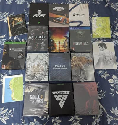 steelbook mortal kombat, resident evil, assassins creed, crew, fc