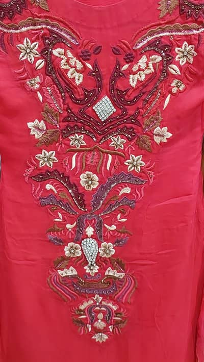 3 Piece Red Hand Embroidered Partywear