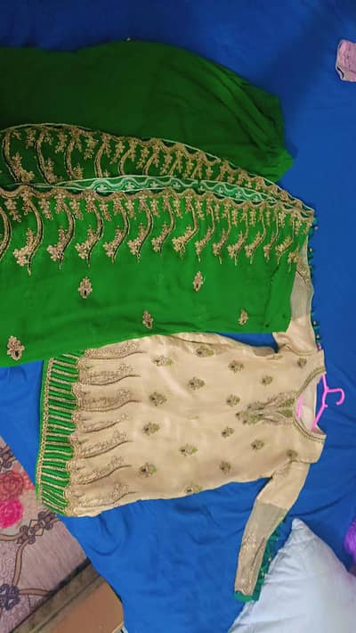 3 peice mehndi dress with tilla work and embroidery